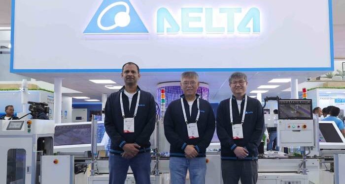 From left to right, Niranjan Nayak, MD of Delta Electronics India, Jimmy Yiin, Delta’s Executive Vice President of Global Business Operations & Benjamin Lin, President of Delta Electronics India