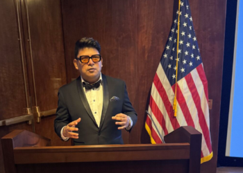 Sanjib Sahoo, President, Global Platform Group, Ingram Micro, delivering the keynote address after receiving the Global Icon for AI, Platform & Business Transformation” award at the World Leaders Summit 2026, at the Library of Congress in Washington, D.C.